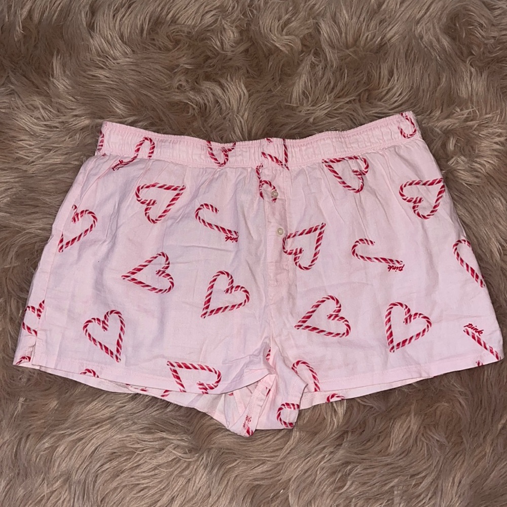 VS-Pink candy cane pajama shorts